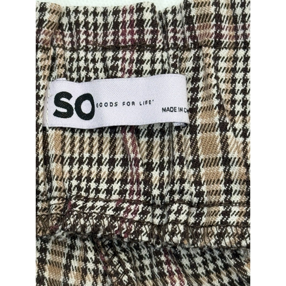 SO Women's Plaid Dress Pants Pull-On Elastic Waist Pockets Brown Black S - Picture 6 of 7